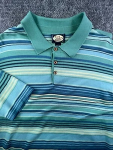 Polo Tommy Bahama uomo grande misto seta blu verde manica corta a righe - Foto 1 di 14