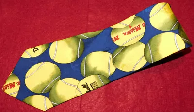 MEN'S NICOLE MILLER BLUE/YELLOW TENNIS BALL MOTIF TIE - DESIGNER TIES - TIES. - Image 1 of 3