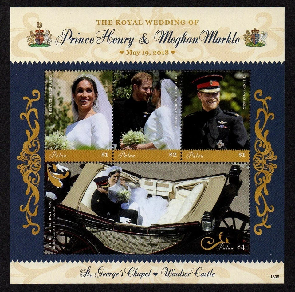 PALAU, SCOTT # 1386, MNH MINI HOJA DE BODA DEL PRÍNCIPE HENRY Y MEGHAN MARKLE 2018 Foto 1 de 1
