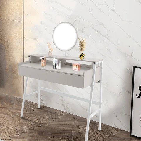 Bedroom Vanity Table Set LED Mirror Makeup Desk with Storage Drawers Dresser New Cover