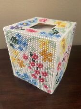 Handmade Needlepoint Plastic Canvas Tissue Box Cover - Floral Garden