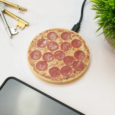 Pizza Wireless Phone Charger Wooden Printed Cell Phone Charger Gift - Image 1 of 4