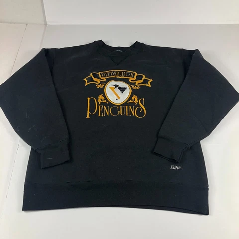 VTG BIKE NHL Pittsburgh Penguins Sweatshirt Adult Medium Black Thrashed Crewneck Cover