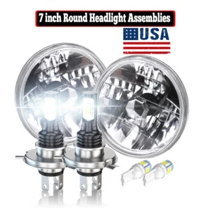 Pair 7" Inch Halogen Sealed Beam Headlights Headlamps white 6000k - Picture 1 of 24