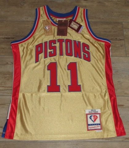 Mitchell & Ness Detroit Pistons Isiah Thomas #11 Gold 75th Jersey $175 Men Large Cover