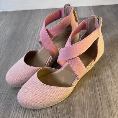 SANDALIAS TALBOTS ROSA LYNDSAY D'ORSAY ALPARGATA CUÑAS TALLA 7 ALGODÓN DOS TONOS Foto 1 de 4