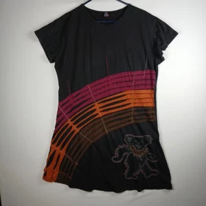 Vintage Grateful Dead Black Grunge Bear Hippie T Shirt Dress Women XXL - Picture 1 of 8