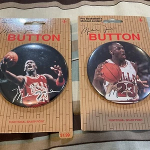 Vintage Michael Jordan Pinback Buttons Jump Inc. Gibson Greetings, 3" on Card - Picture 1 of 2