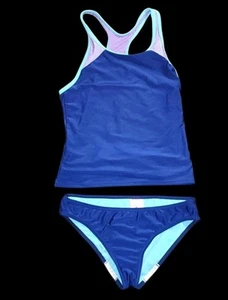 Speedo 2 PC Racerback Blue/Purple Tankini Set Girl Sz 16 Beach Poolside Vacation - Picture 1 of 7