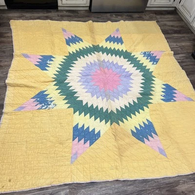 Handmade Shabby Cottage Quilt Vintage 76x70 Project - Image 1 of 4