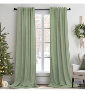 Tende Misto Lino Verde Salvia Chiaro Pannelli Tenda 52x84 Tende Asta Tasca Tab - Foto 1 di 11