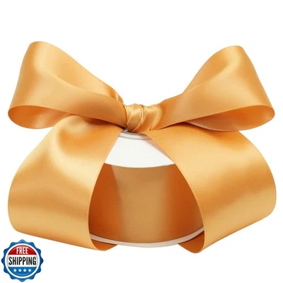 DINDOSAL Gold Ribbon 2 Inch Double Face Satin Ribbon Thick Gold Ribbon for We - Image 1 of 4