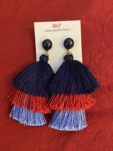 NWT Vineyard Vines Earrings Triple Tassel Dazz Blue Red - Picture 1 of 5