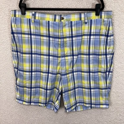 Shorts de golfe Footjoy FJ masculino 42 azul branco amarelo xadrez férias na praia - Imagem 1 de 4