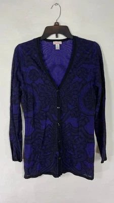 Cardigã feminino Chicos com botões preto roxo estampa floral tamanho 1 - Imagem 1 de 4