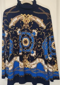 SUSAN GRAVER Heraldry Print 'Liquid Knit Ruched Turtleneck' - Lg Navy Gold - Bild 1 von 9