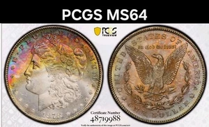 🌈 1878 S Morgan Silber Dollar PCGS MS64 Rainbow Crescent getönt! Rückwärts getönt! - Bild 1 von 7