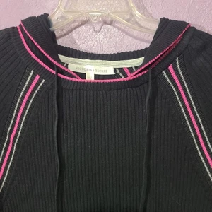 Suéter con Capucha Victoria's Secret Suave Negro Acanalado Tejido Rosa Blanco Rayas Talla M - Imagen 1 de 8