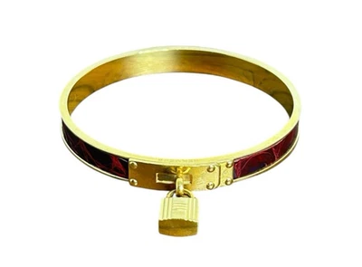 Brazalete Brazalete Hermes Kelly Lock Cadena Oro Burdeos Con CAJA De Japón Foto 1 de 4