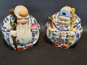 Sau Seng Kong & Sau Seng Poh Chinese Gods of Longevity Porcelain Statue Pair - Picture 1 of 8