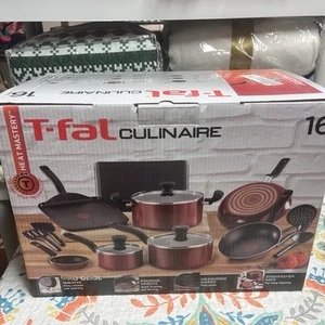 T-Fal Culinaire 16-Pc. Nonstick Aluminum Red Cookware Set. Red open box. - Picture 1 of 5