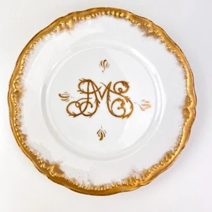 1890 LIMOGES France Porcelain Plate Sgnd Theodore Haviland Monogrammed Gold Gilt - Picture 1 of 9