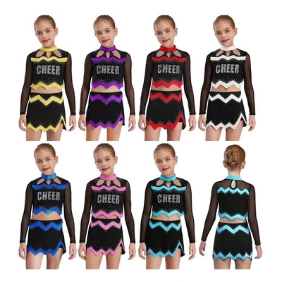 Girls Kids Cheer Leader Team Uniform Ball Game Cheerleading Dance Outfits  - Image 1 of 4