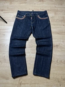 Dsquared2 Jeans Mens 32x34 Selvedge Dark Blue Indigo Made Italy 50 Metall Logo - Picture 1 of 12