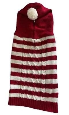 Pet Holiday Striped Red Hooded Sweater with Pom Pom Medium - Image 1 of 4
