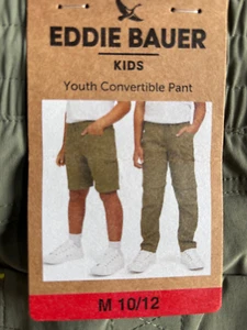New! Eddie Bauer Kids Youth Convertible Pants Boys Size Med 10/12 Green Shorts - Picture 1 of 5