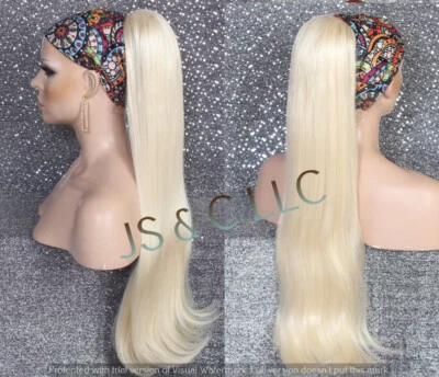 Pale yellow Blonde Human Hair Blend PONYTAIL Hair piece Drawstring long Straight - Image 1 of 4