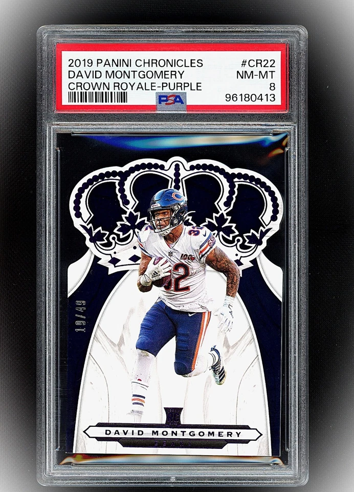 2019 Panini Chronicles David Montgomery (RC) Crown Royale Purple #CR22 /49 PSA 8 - Image 1 of 2