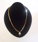 Herringbone Goldtone 18" Chain Necklace Vintage Black Onyx Point Pendant with