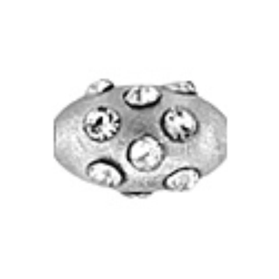 925 STERLING SILVER 4mm Ø  x 6mm Long HOLLOW OVAL BEAD 2 HOLE With CZ CRYSTALS - Image 1 of 1