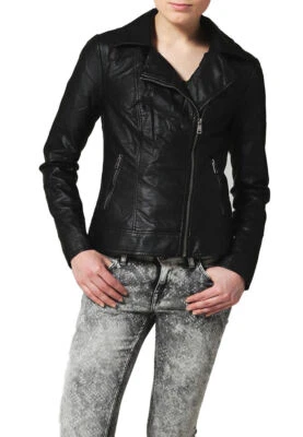Women Black Leather Biker Jacket Soft Genuine Leather Stylish Motorcycle Design - Image 1 of 4