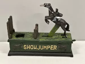 Antique Stevenson coin bank Show Jumper Race Horse Cast Iron Bank - Picture 1 of 11