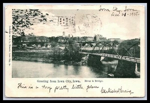 Vintage GREETINGS from IOWA CITY IOWA River & Bridge State House C.L, Wienke UDB - Picture 1 of 2