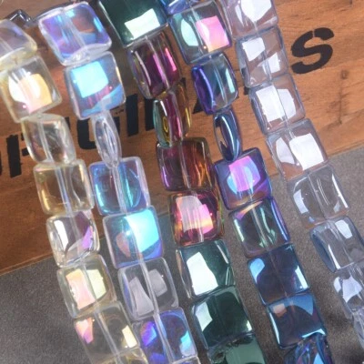 10pcs Glossy Square 12mm Colorful Crystal Glass Loose Beads For Jewelry Making - Image 1 of 3