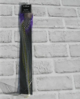NUEVA EXTENSIÓN DE CABELLO PLUMA SINTÉTICA (PÚRPURA, AMARILLO, GRIS, NEGRO/BLANCO) 15" LARGO #14 Foto 1 de 4