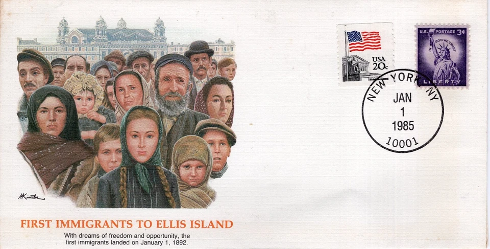 FIRST IMMIGRANTS TO ELLIS ISLAND, NEW YORK, NY 1985  FDC17272 - Image 1 of 1