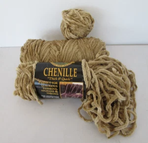 2+ Skeins Lion Brand Chenille Thick & Quick Yarn #124 Khaki #6 10 oz - Picture 1 of 3