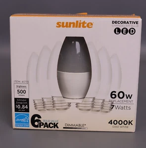 Sunlite LED B13 Decorative Chandelier Light Bulb 7 Watts (60W=)120 Volts 6 Pack - Picture 1 of 5