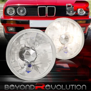 5 3/4" Round Circle H4 Conversion Crystal Glass Lens Head Light Lamps Set Chrome - Picture 1 of 6