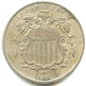 USA 5 cents Shield Nickel 1868 n°7679 - Foto 1 di 2