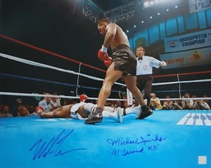 Mike Tyson & Michael Spinks "91 Second KO" handsigniertes 16x20 Foto ASI Proof - Bild 1 von 2