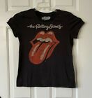 The Rolling Stones "Tongue And Lips" Logo Ladies L Black Shirt  Keb389