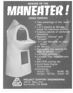 Maneater! Folleto/anuncio video arcade Jaws Shark PSE - RARO - Imagen 1 de 1