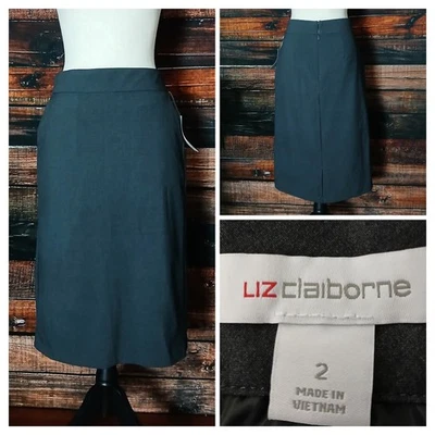 Falda Lápiz Liz Claiborne Midi Talla 2 Gris Forrado Bolsillos Nueva con Etiquetas  Foto 1 de 4