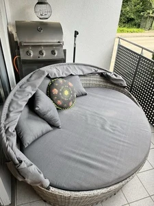 Liegebett Polyrattan Braun Sonneninsel Gartenliege Rattanbett Sonnenliege Sofa ⛅ - Bild 1 von 8