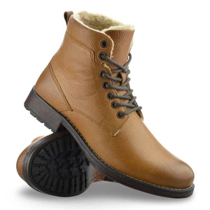 Mens Leather Military Combat Lace Up Walking Work Ankle Biker Boots Shoes Size - Picture 1 of 16